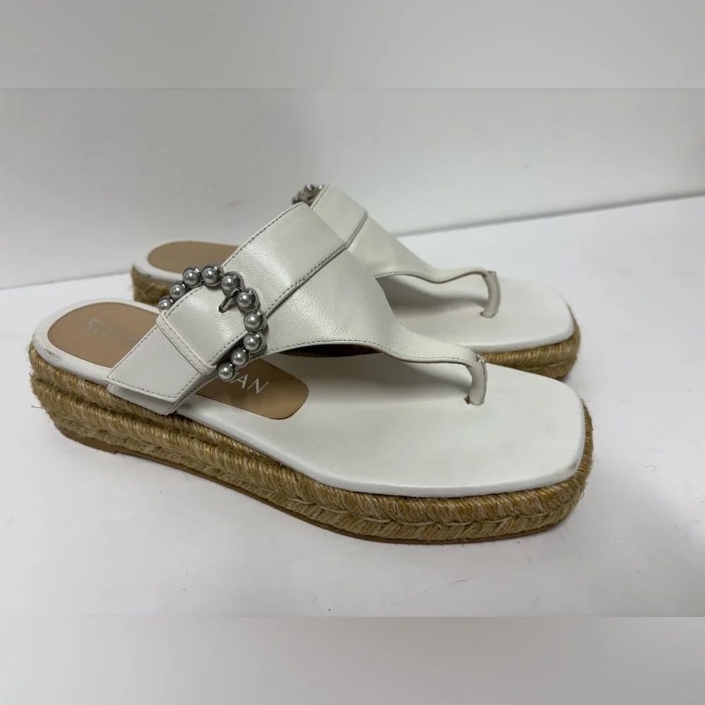 STUART WEITZMAN Pearl Buckle Thong Tan Espadrille Sandals Women’s Size 6 1/2